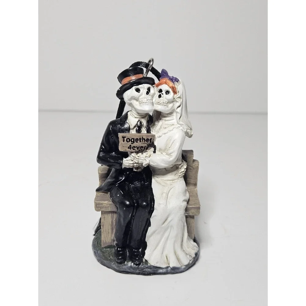 Cracker Barrel Halloween Skeleton Bride Groom Bench Ornament Together 4ever